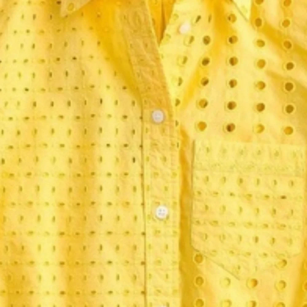 J.Crew eyelet, yellow button up cotton blouse - Picture 3 of 14